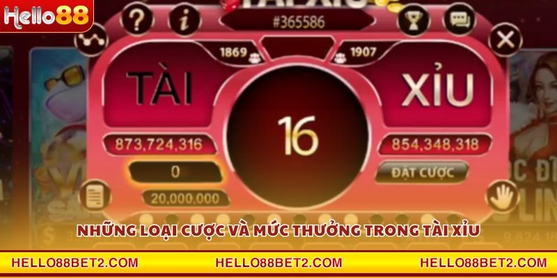 Những loại cược và mức thưởng trong Tài Xỉu